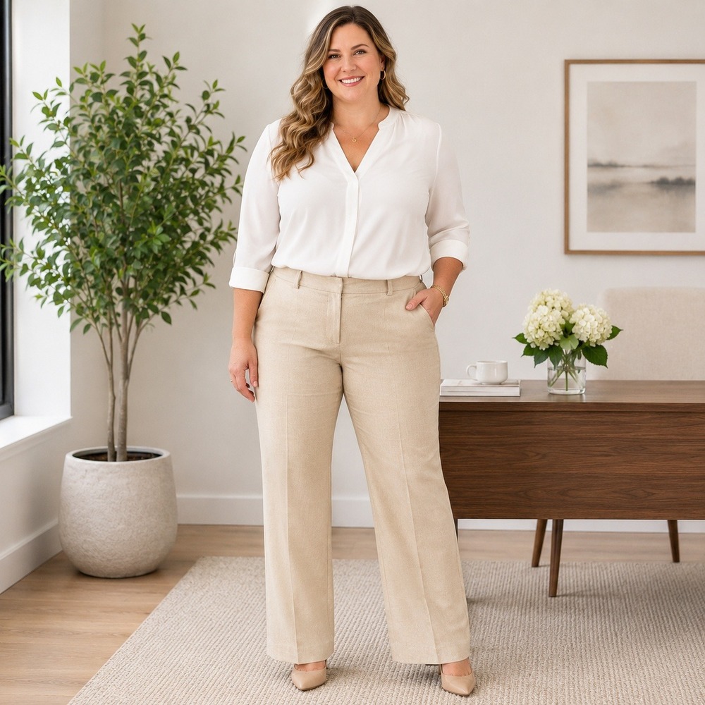Talbots Linen Silk Dress Pants Straight Leg Career Office Beige Womens 14 Petite